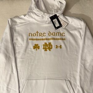 NWT Under Armour White Hoodie with Gold Notre Dame Design